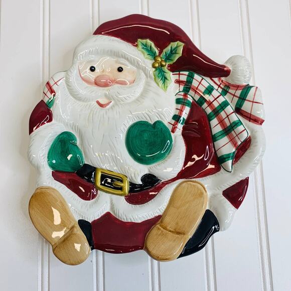 Fitz and Floyd Plaid Christmas Santa Canape Plate - Picture 1 of 7